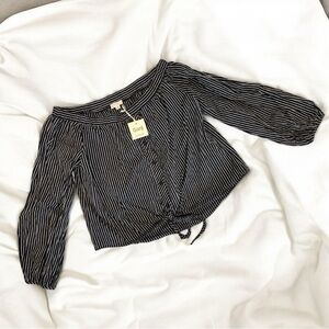 GANJI Women’s Gaze Off-Shoulder Black and White Striped Blouse Size Medium NWT